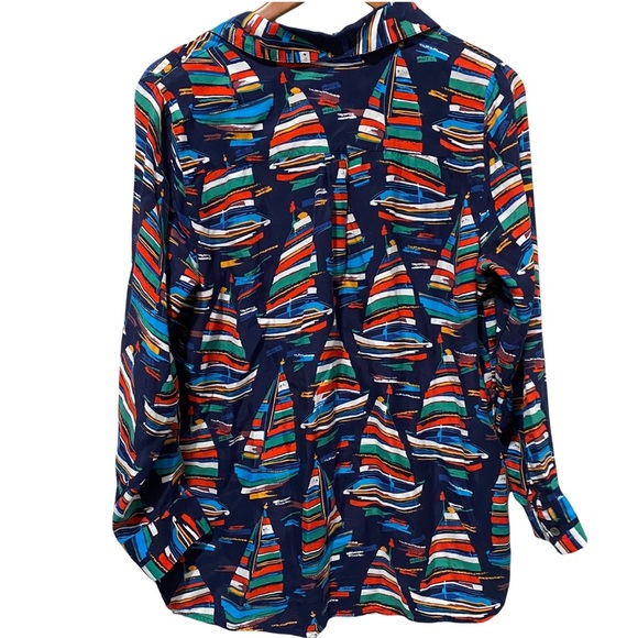 Soft Surroundings Sail Away blouse Sail Boat Button front long sleeves Medium - Picture 8 of 9